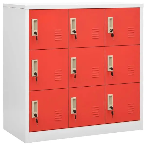 vidaXL Locker Cabinet Light Gray and Red 35.4"x17.7"x36.4" Tool Steel, 9 doors, 336442