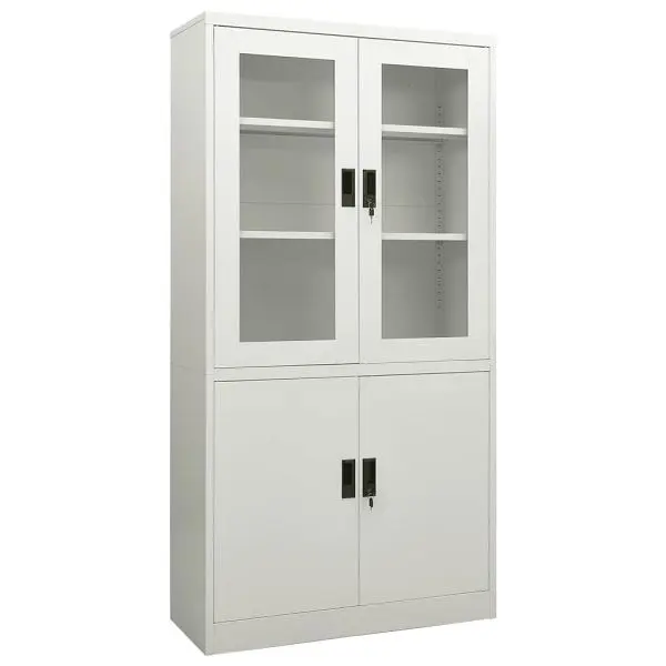 vidaXL Office Cabinet Light Gray 35.4"x15.7"x70.9" Mild Steel, 4 doors 2 glass front, 335947