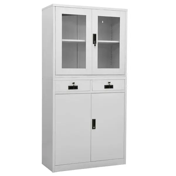 vidaXL Office Cabinet Light Gray 35.4"x15.7"x70.9" Steel and Tempered Glass, 336422