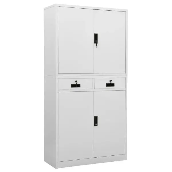 vidaXL Office Cabinet Light Silver Gray 35.4"x15.7"x70.9" High-Carbon Steel, 4 doors and 2 drawers, 336418