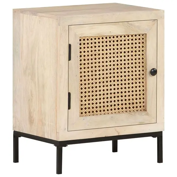 vidaXL Performance Bedside Cabinet 15.7"x11.8"x19.7" Solid Mango Wood and Natural Cane, Brown colored, 323509