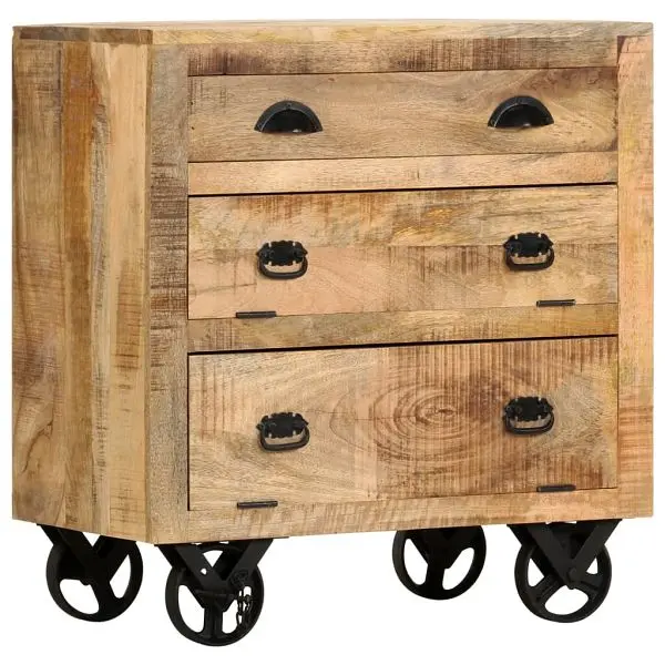 vidaXL Precision Side Cabinet Wheel 27.6"x15.7"x29.5" Solid Mango Wood, Brown colored, 285829