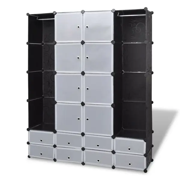 vidaXL Premium Modular Cabinet 18 Compartments Black and White 14.6"x57.5"x71.1", 240501