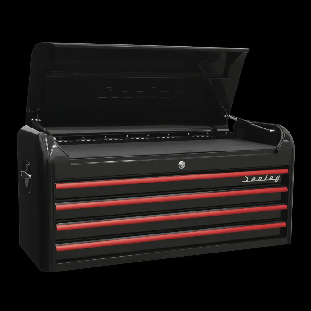 Sealey AP41104BR Topchest 4 Drawer Wide Nostalgic Style - Black Red Anodised Drawer Pulls