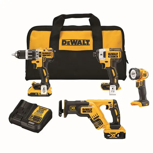 DeWalt ANSI-Rated 20V Max XR 4-Tool Brushless Combo Kit, DCK487D1M1