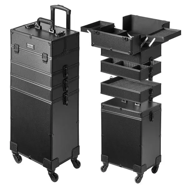 VEVOR Compact 5 1 Professional Makeup Train Case AL Cosmetic Case, Rolling Makeup Case Extra Large Trolley Makeup Travel A...