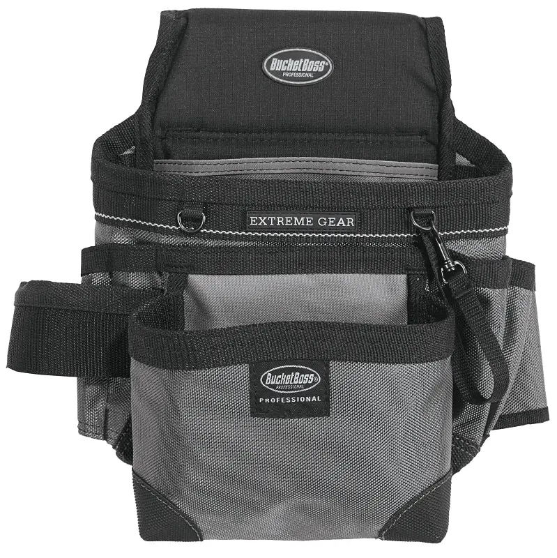 Bucket Boss 55200 Mullet Buster Carpenter's Pouch, 14-Pocket, Poly Fabric, Black/Gray, 10 W, 13 H, 4 D