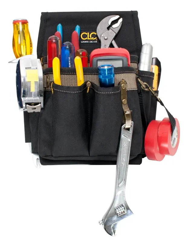 CLC Tool Runs Series 1505 Tool Pouch, 10-Pocket, Polyester, Black/Tan, 7-1/2 W, 11 H, 6-1/4 D