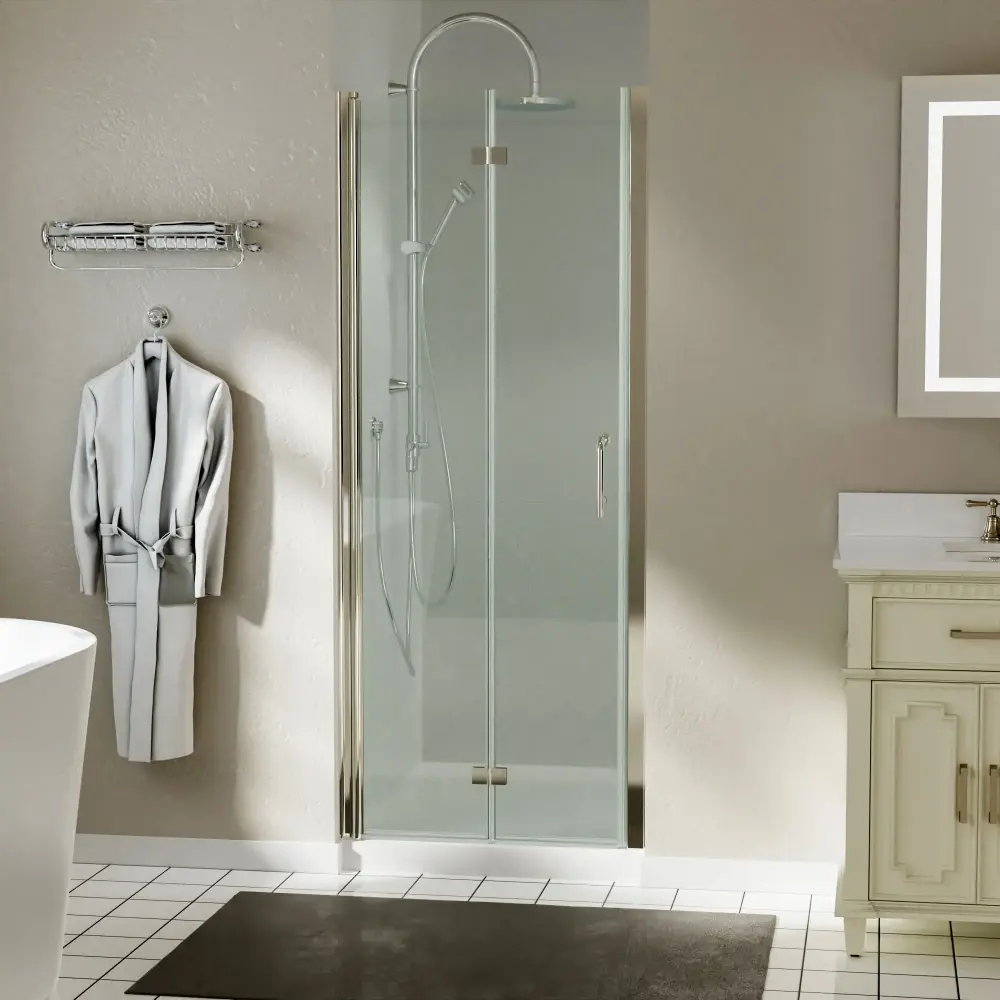 30-31.5 . W x 72 . H Bi-Fold Minimalist Frameless Shower Door Brushed Nickel Crystal Glass