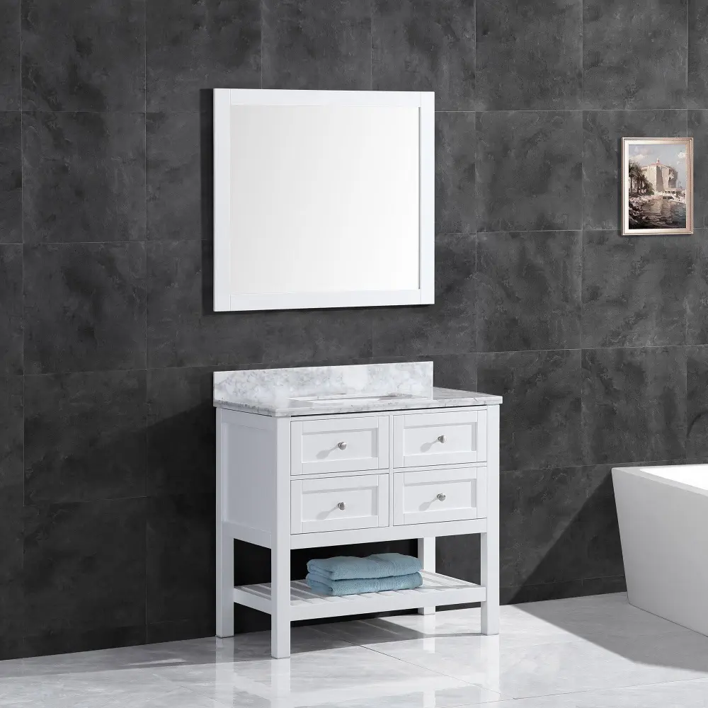 30"W Bathroom Vanity Marble Top and Mirror Pearl LV6-30W