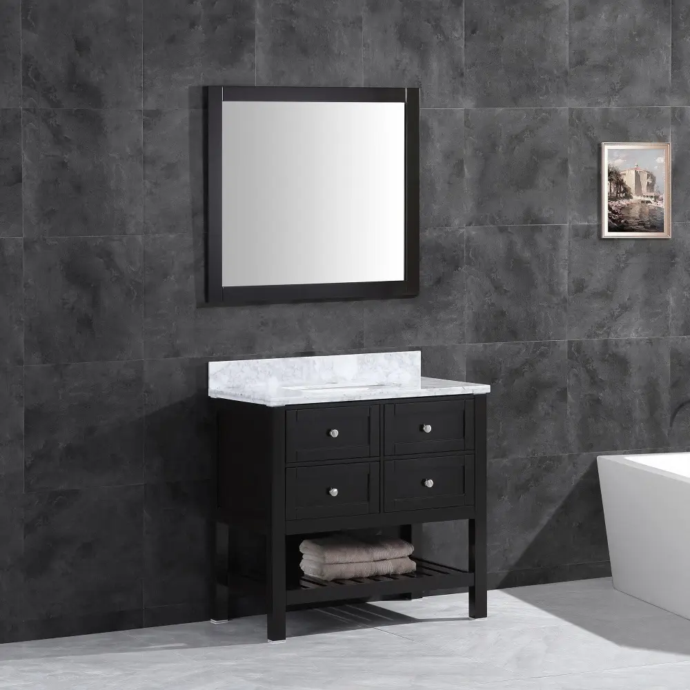 30"W Bathroom Vanity Marble Top and Mirror Espresso LV6-30B