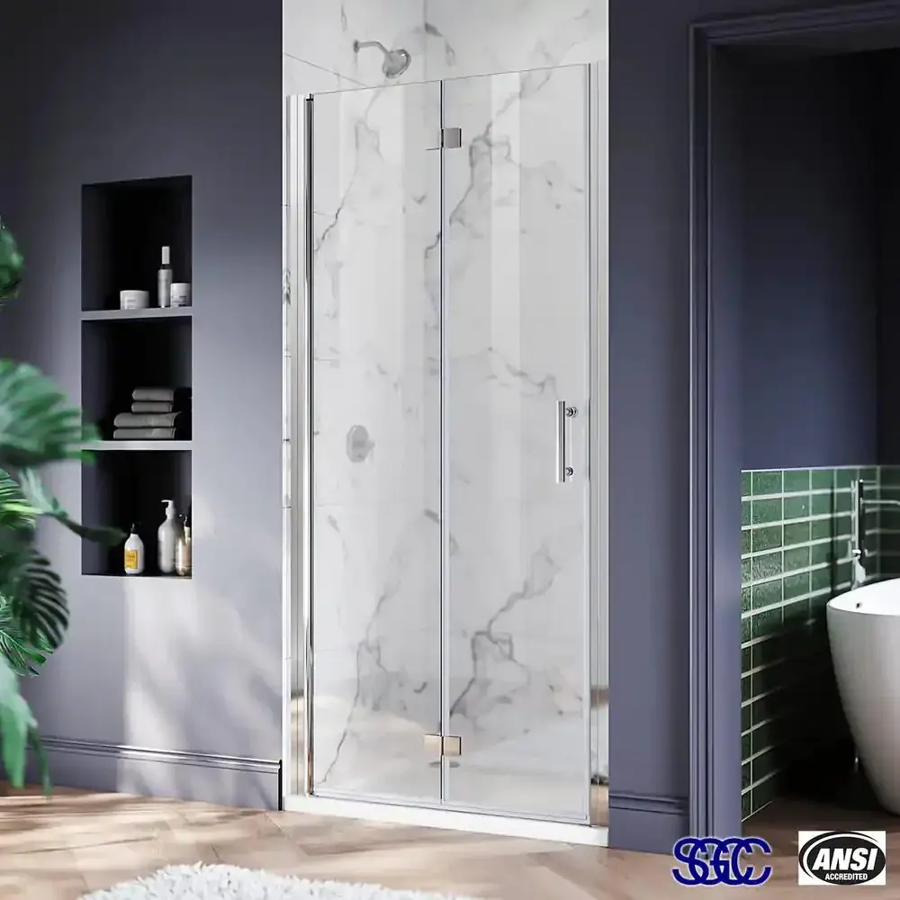 34-35 1/2'' . W x 72 . H Bi-Fold Frameless Shower Doors Chrome Lucid Glass