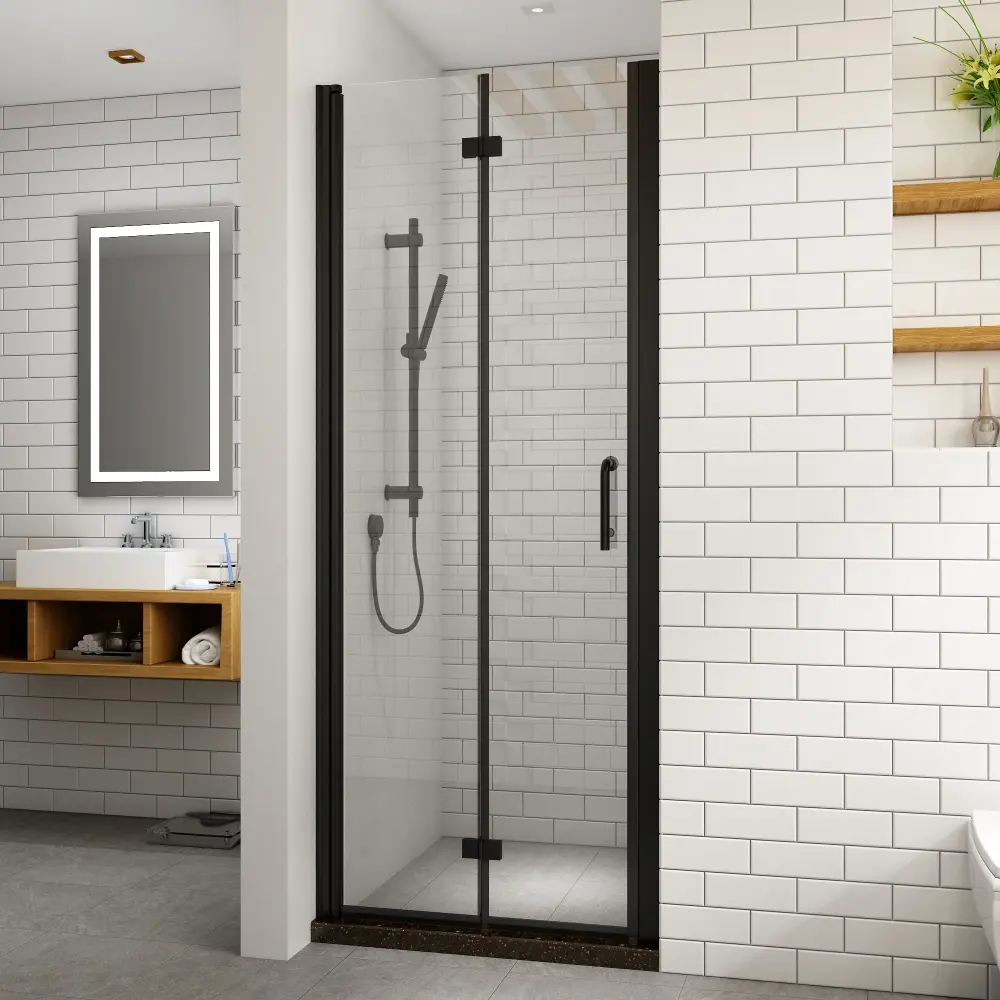 34-35 1/2'' . W x 72 . H Bi-Fold Minimalist Frameless Shower Door Flat Black Clear Glass