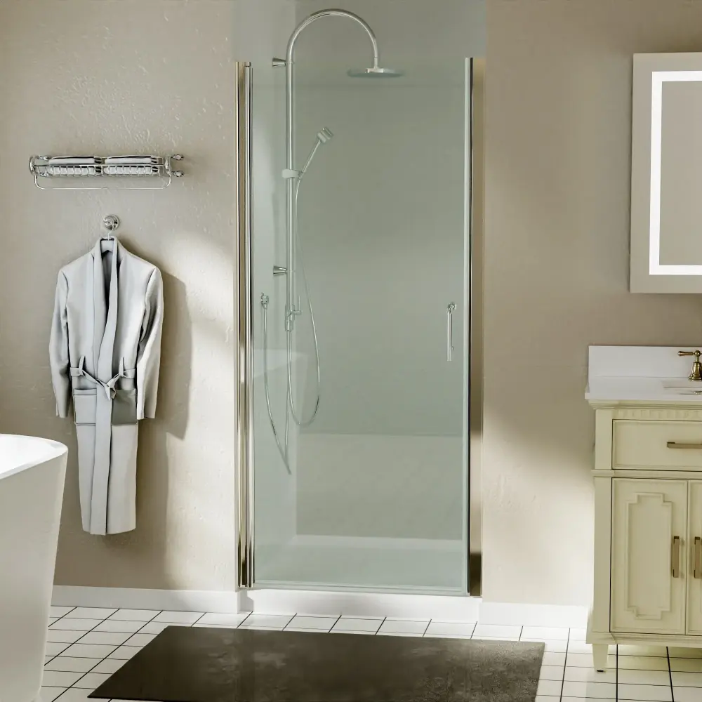 34-35.5 . W x 72 . H Pivot Swing Frameless Shower Door Textured Nichel Clear Glass