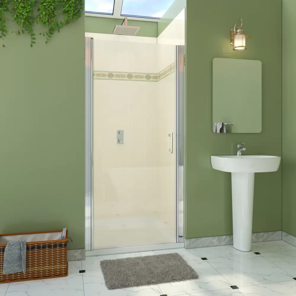 36-37 1/4'' . W x 72 . H Pivot Swing Frameless Shower Door Shiny metal Clear Glass
