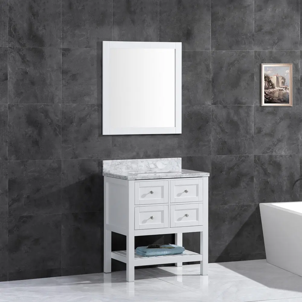 36"W Bathroom Vanity Marble Top and Mirror Ivory LV6-36W