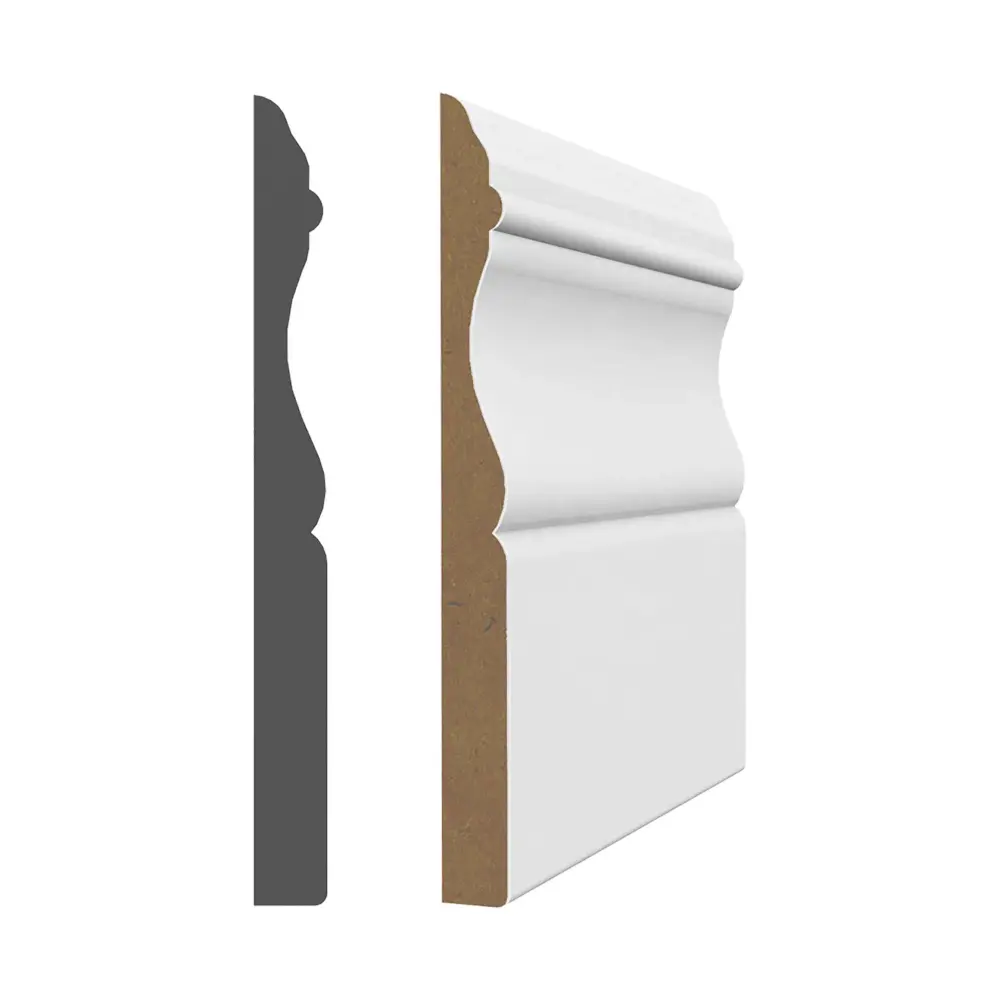 3/8'' x 3-7/8'' x 16' Snow Primed MDF Baseboard