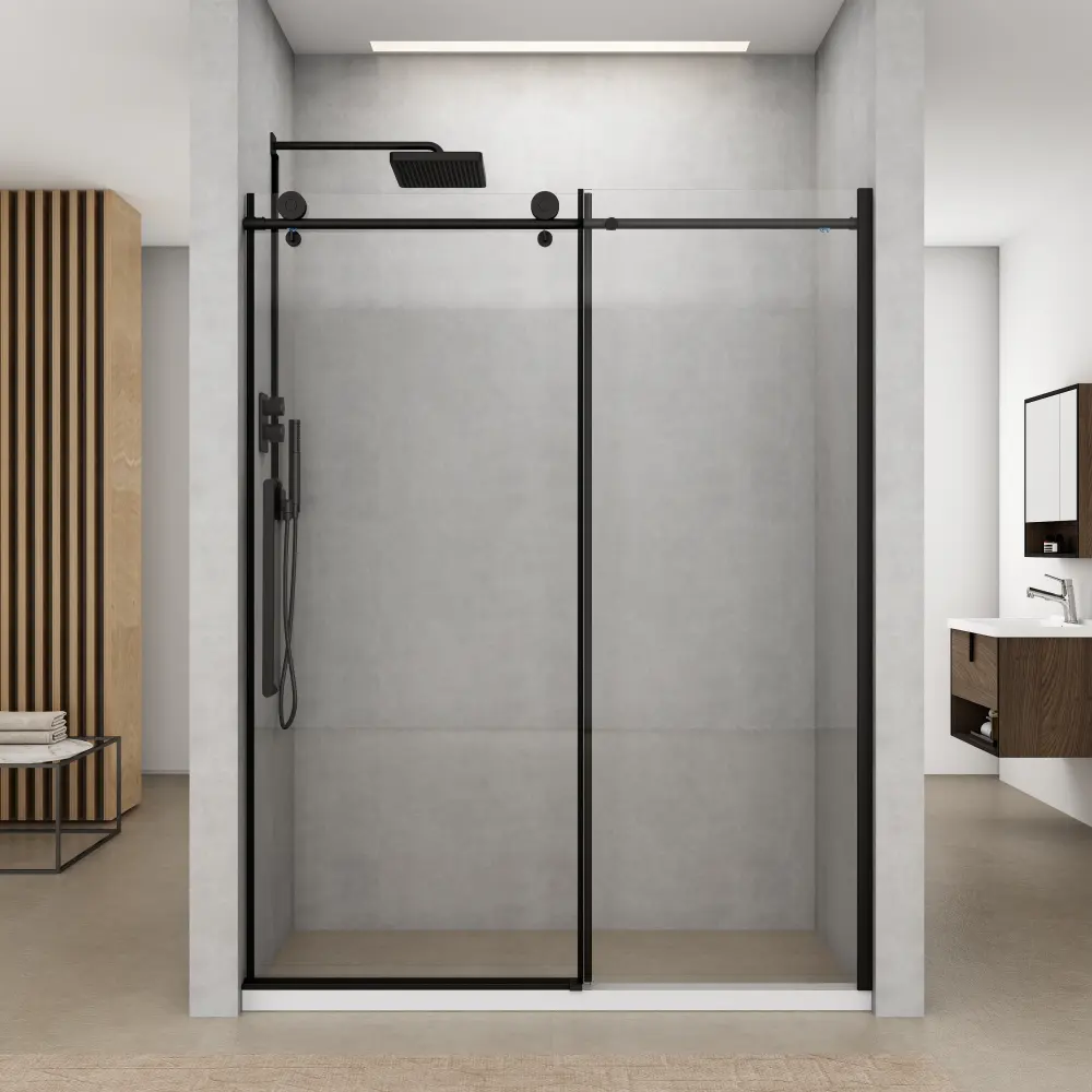57-60 . W x 76 . H Sliding Semi-Frameless Shower Door Matte Onyx Clear Glass
