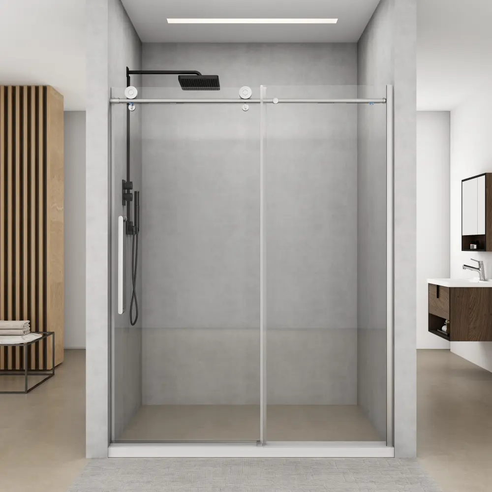 57-60 . W x 76 . H Sliding Semi-Frameless Shower Door Matte Nickel Clear Glass