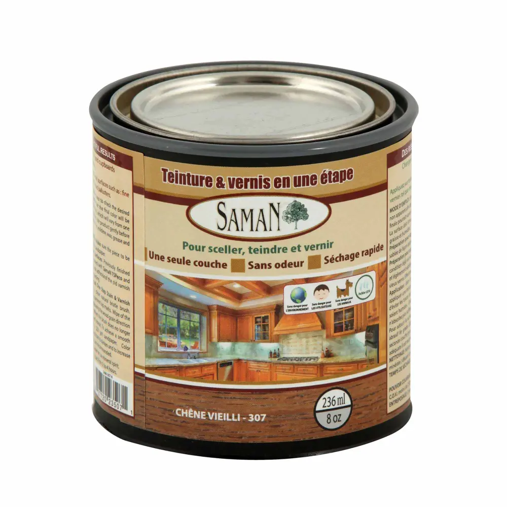 Aged Oak One Step Wood Stain and Varnish, 236 ml