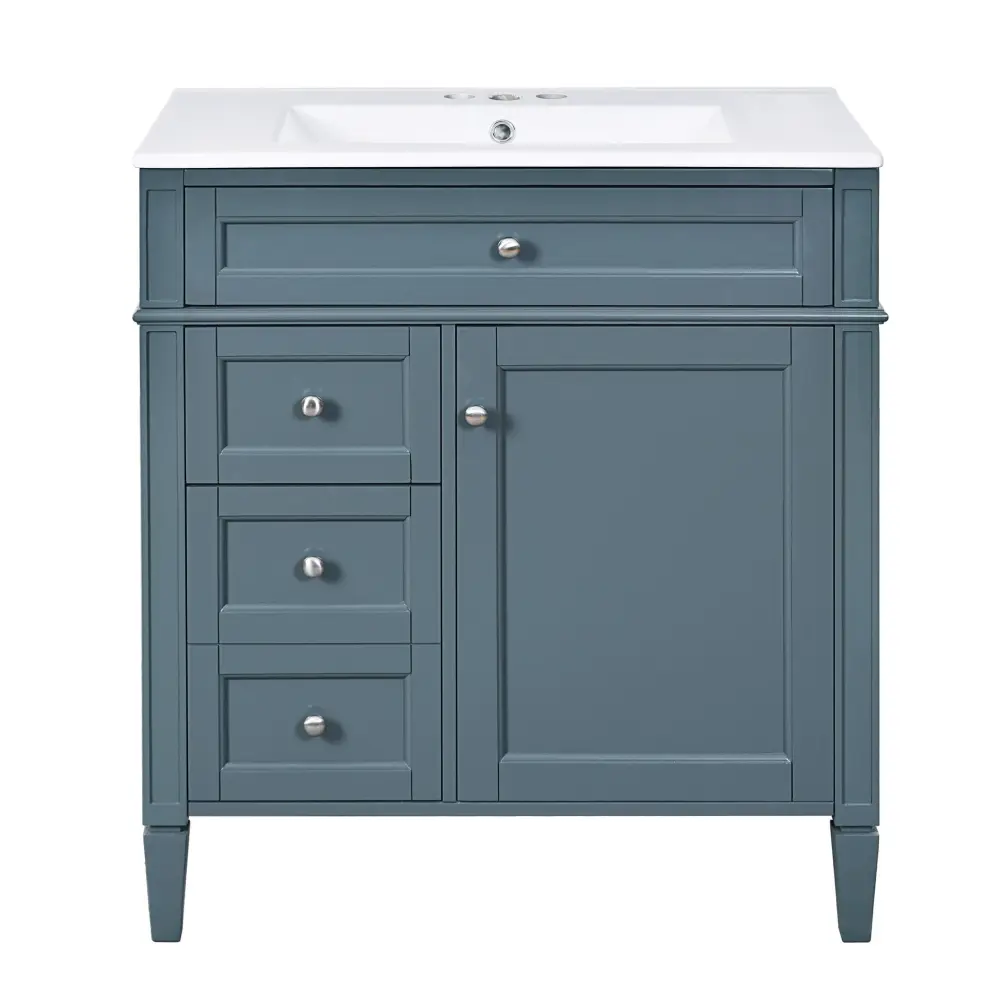 Bathroom Vanity Top Sink, Storage Cabinet 2 Drawers And Tip Out Drawer, Rectangular Design - Cobalt