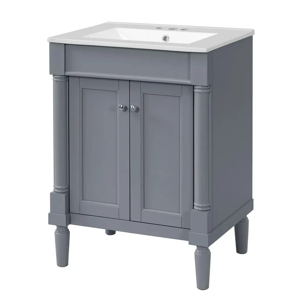 24" Bathroom Vanity Top Sink, 2 Tier Storage Cabinet - Slate