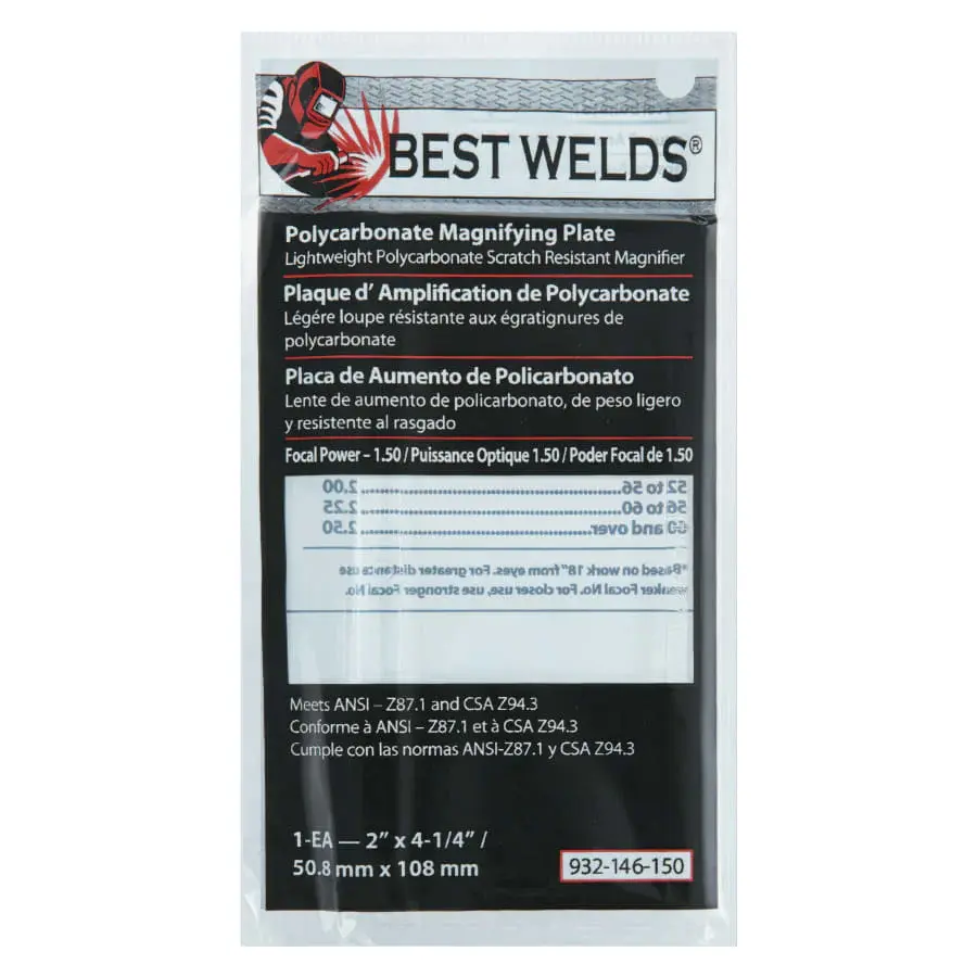Best Welds Plastic Magnifier Plate, 2 x 4-1/4 , 1.5 Diopter, Lexan, Clear