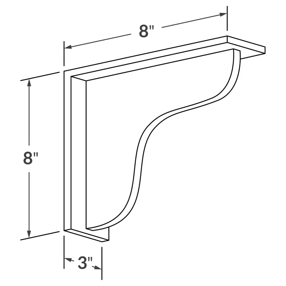 Countertop Support Molding BAR BRACKET Colonial Ash LessCare 3 . width 8 . height 8 . depth