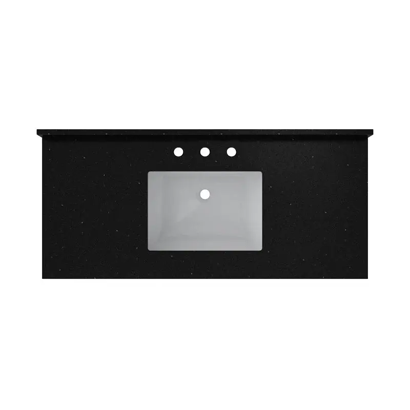 Craft + Core QZ49228BGR Vanity Top, 22 OAL, 49 OAW, Ceramic/Quartz, Black Galaxy, Undermount Sink, 1-Bowl