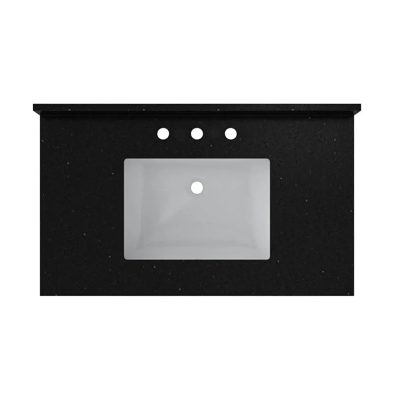 Craft + Main QZ37228BGR Vanity Top, 22 OAL, 37 OAW, Ceramic/Quartz, Onyx Galaxy, Undermount Sink, 1-Bowl