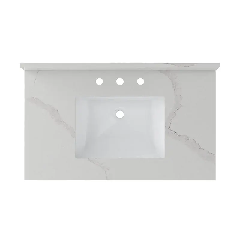 Craft + Main QZ37228CBR Vanity Top, 22 OAL, 37 OAW, Ceramic/Quartz, Calacatta Bianco, Undermount Sink, 1-Bowl