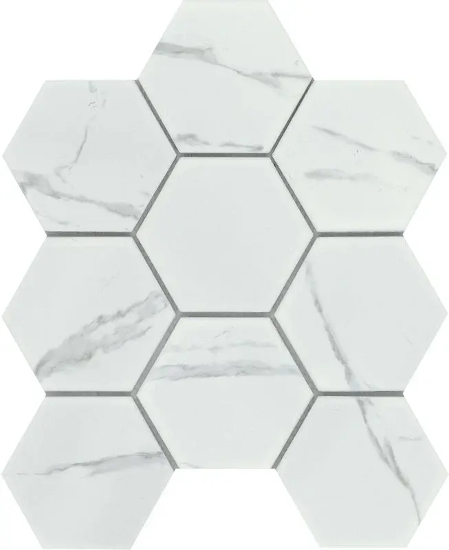 Emser Tile Elegan Series W95ELEGCA1011MH4M Porcelain Mosaic Tile, 11 L Tile, 10 W Tile, Pressed Edge, Calacata