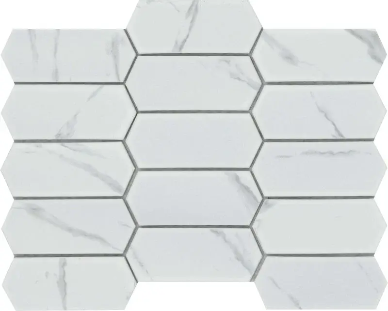 Emser Tile Elegan Series W95ELEGCA1013MTKM Porcelain Mosaic Tile, 14 L Tile, 10 W Tile, Pressed Edge, Calacata