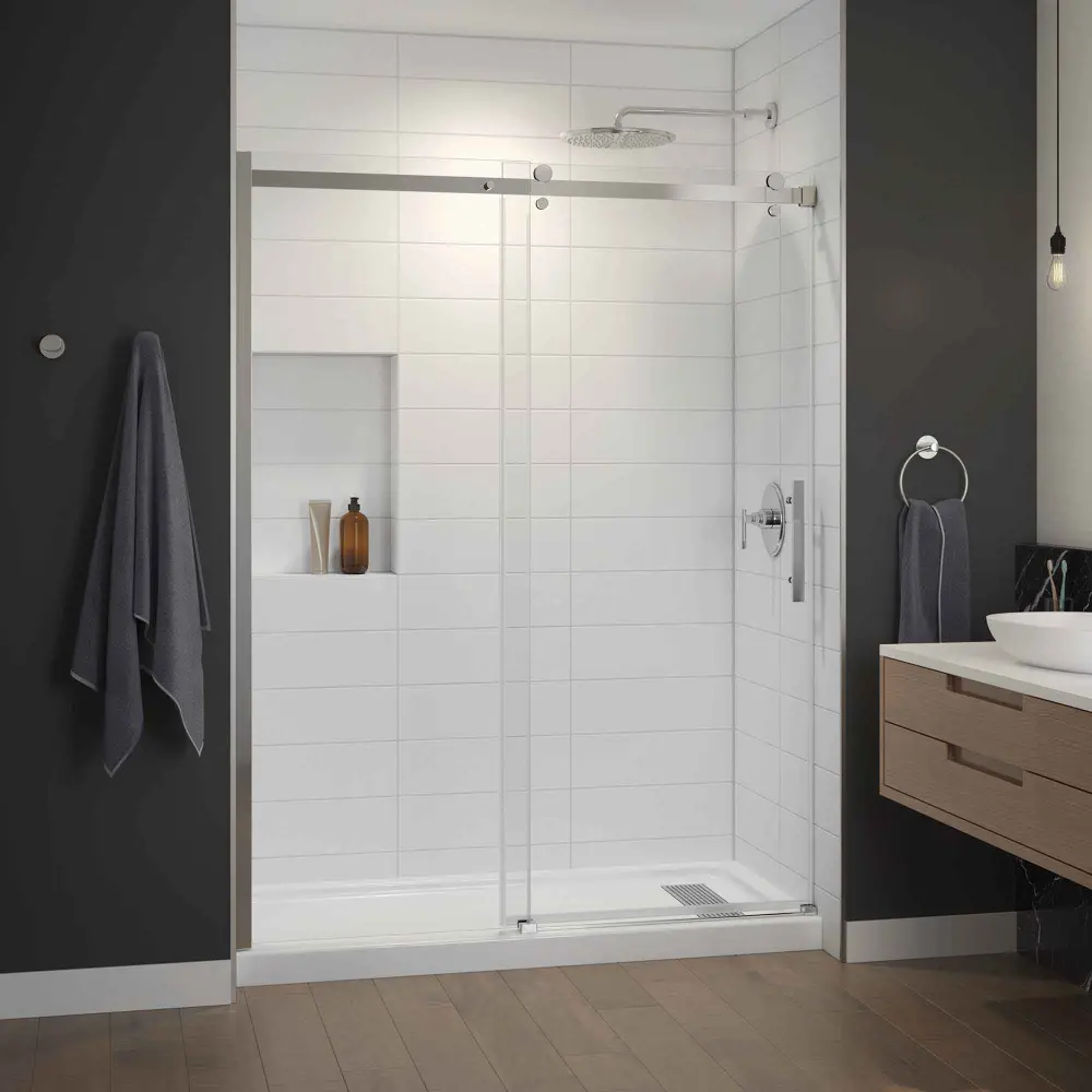Inspiration Modern Shower Frameless Plexiglass Reversible Sliding Door, 60" x 36"