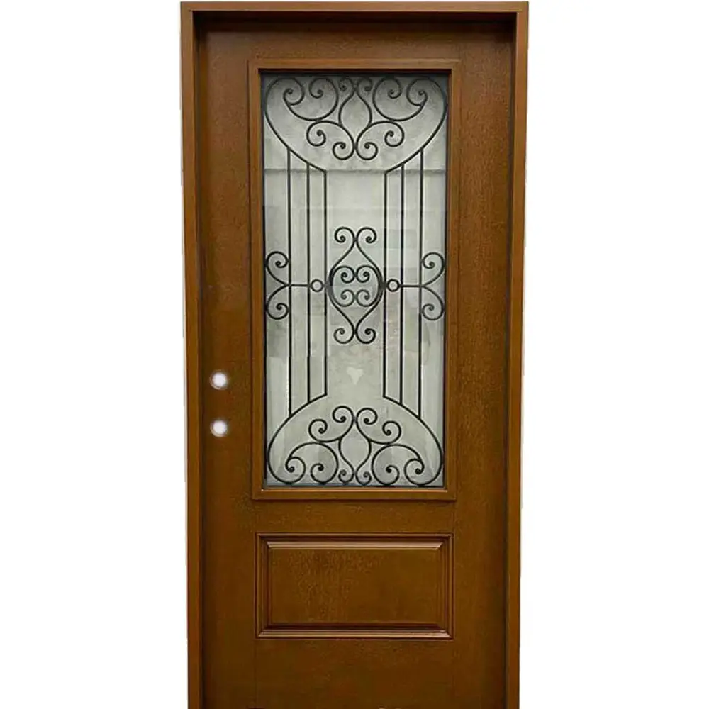 Jupiter 36 . x 80 . 3/4 Lite Decorative Glass Stained Light Brown Prehung Grp Exterior Door Brickmold