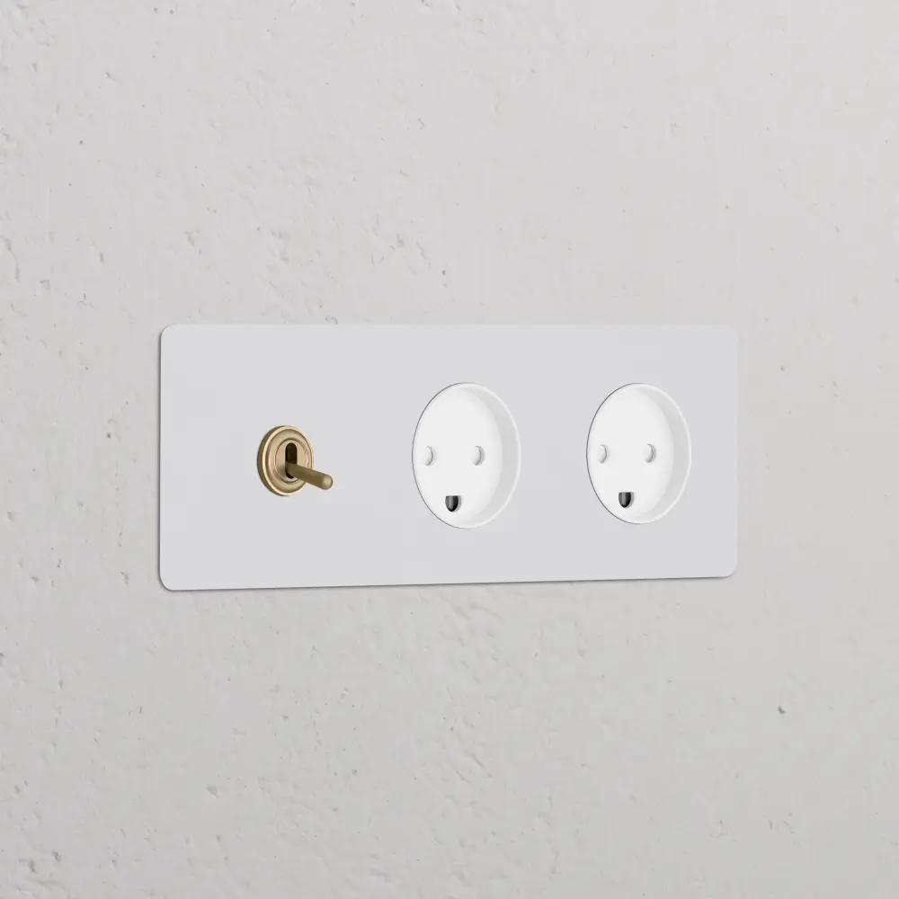 Kew Tripartite Toggle & 2x Danish Type K Socket - Paintable Antique Brass | White