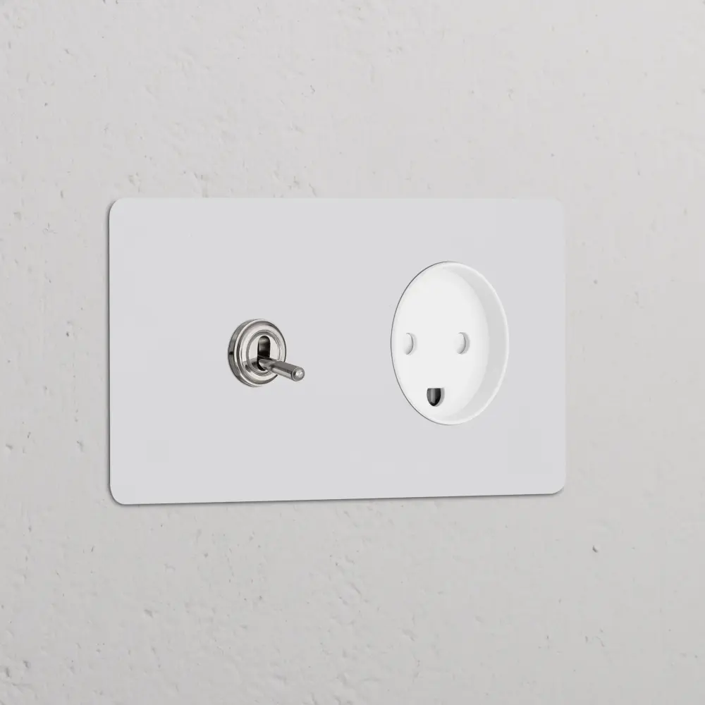 Kew Twofold Toggle & Danish Type K Socket - Paintable Polished Nickel | White
