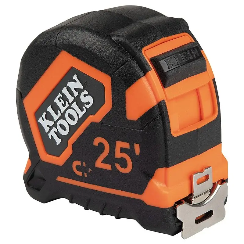Klein Tools 9225 Tape Measure, 25 ft L Blade, 1-1/8 W Blade, Steel Blade, Polycarbonate Case, Black/Orange Case