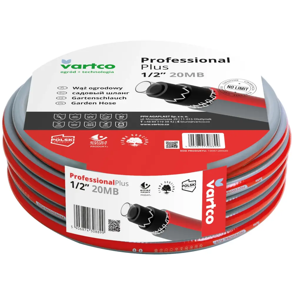 6 Layer Water Hose Anti Twist Garden Hose Garden Watering Flexible Adaptable Hose UV Resistant 30 Bar 1/2" 20m Brushed Nickel