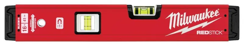 Milwaukee REDSTICK Series MLBXM16 Magnetic Box Level, 16 L, 2-Vial, Magnetic, Aluminum, Ruby