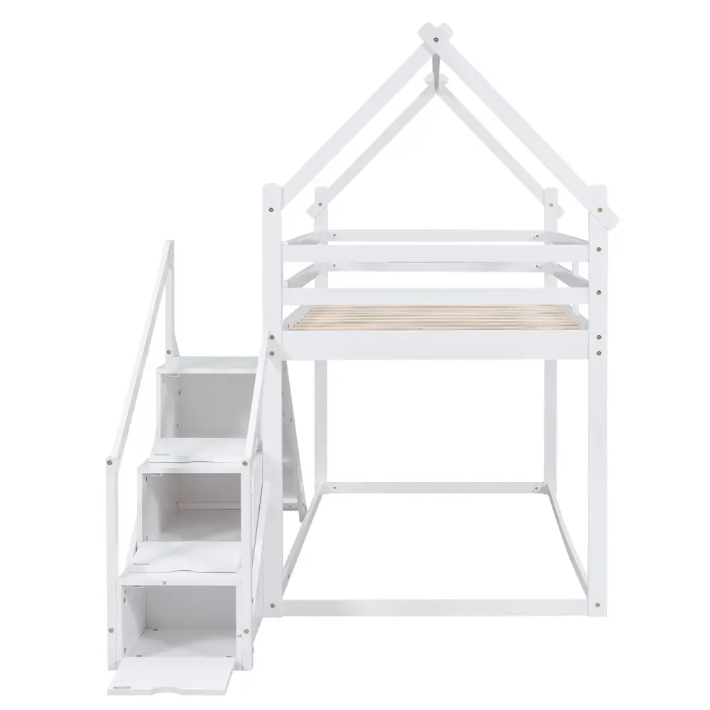 Multi-Purpose Twin Over Twin House Loft Or Bunk Bed Slide And Staircase