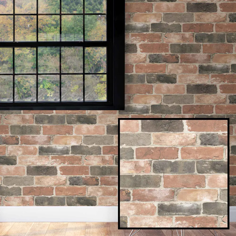 Newport Reclaimed Brick Peel and Stick Wallpaper, 20.5" x 18'