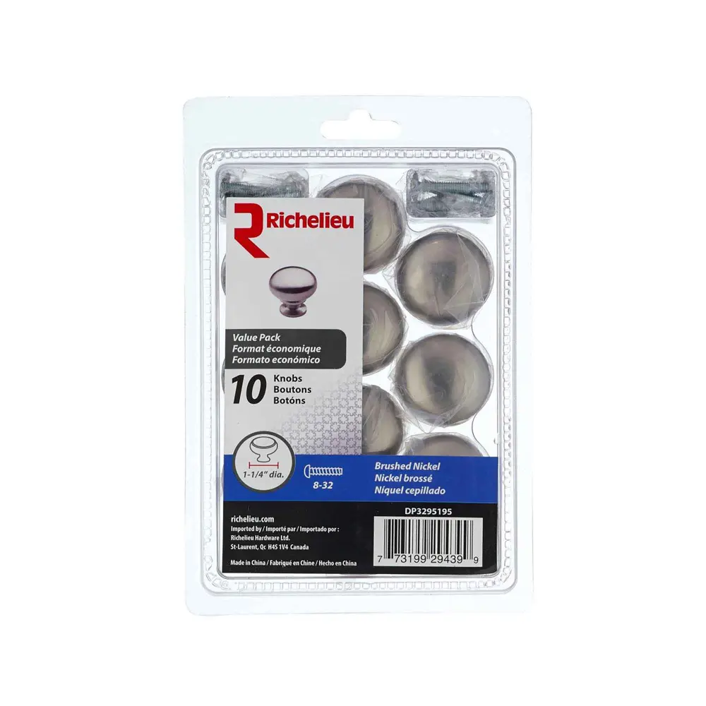 Pack 10 Contemporary Soft-touch Nickel Metal Knobs, # 3295