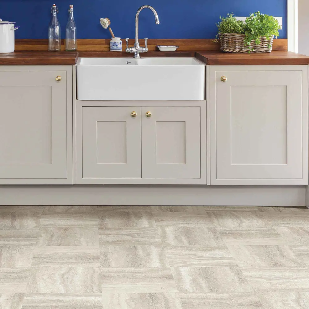 Peel and Stick Ecru Tile Effect Floor Tiles, 10 Units (Platinum)