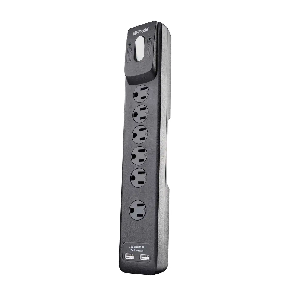 Power Bar 6-Outlet and 2 USB Ports Surge Protector, 1,780 Joules