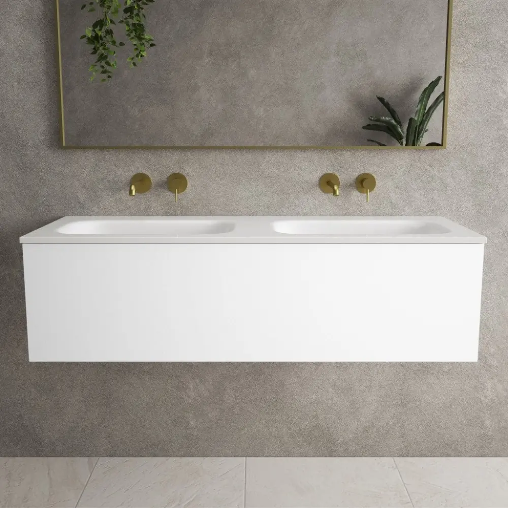 Raffinata One Drawer Vanity Unit Beyondstone Double Basin - Matt Ivory 1200mm