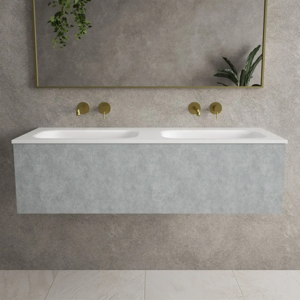 Raffinata One Drawer Vanity Unit Beyondstone Twin Basin - Light Concrete 1200mm