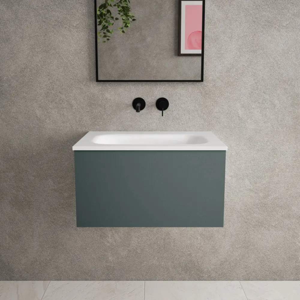 Raffinata One Drawer Vanity Unit Beyondstone Basin - Matt Dark Sage 600mm