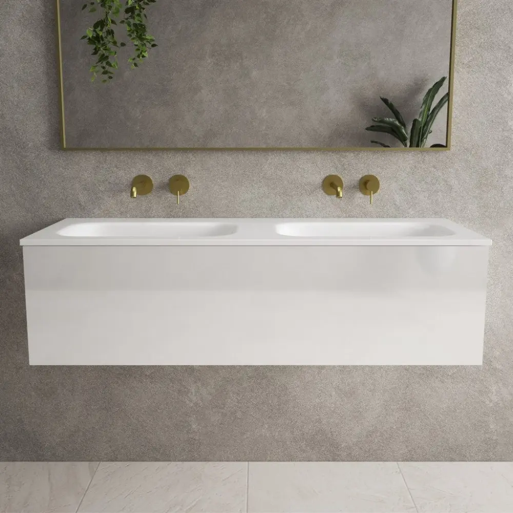 Raffinata One Drawer Vanity Unit Beyondstone Double Basin - Gloss Pearl 1200mm