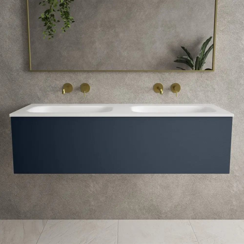 Raffinata One Drawer Vanity Unit Beyondstone Paired Basin - Matt Indigo 1200mm